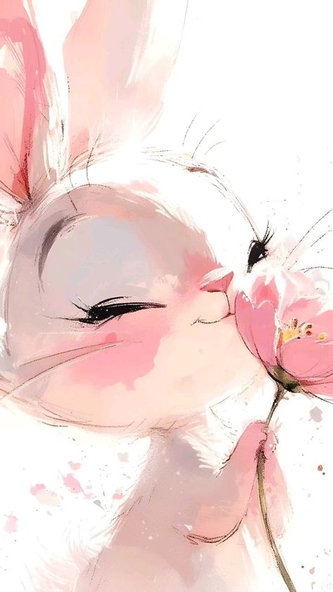 Kawaii Animals Wallpaper, Bunny Art Aesthetic, Aesthetic Bunny Wallpaper, Bunny Wallpaper Iphone, Bunny Wallpaper Aesthetic, Bunny Aesthetic Wallpaper, Kawaii Watercolor, Bunny Aesthetic, Bunny Cartoon