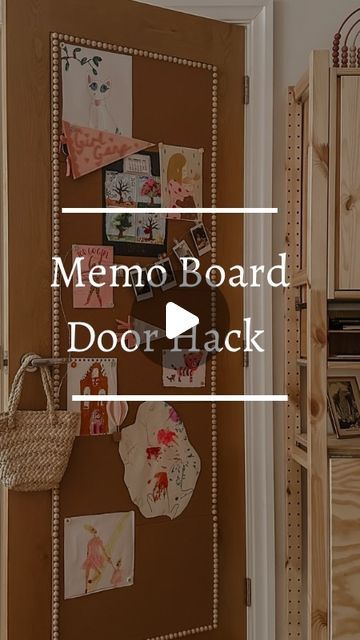 Chloe Ward | Florals and Country Interiors on Instagram: "Memo Board Door Hack 📍 A shot you don’t see much - the back of the playroom door! I used 5 of the £5 cork boards from @ikeauk together with command strips (so it doesn’t damage the door) and glued some bobbins to create a large memo board! It saves on wall space but a handy place to put the girls art and school letters!! You might notice the folding desk to the right - that’s a great space saver too! It’s part of the IVAR system from ikea." Ivar System, Playroom Door, Dorm Door, Office Memo, Country Interiors, Make A Door, Cork Boards, Folding Desk, Rv Decor