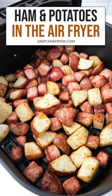 Want to make air fryer ham and potatoes? This tasty and easy combo dish - cooked entirely together - works great for any meal of the day! Ham Steak Air Fryer, Ham And Potato Recipes, Freeze Pancakes, Roasted Ham, Seasoned Potatoes, Ham Steaks, Leftover Ham, Cooking Together, Recipe Steps