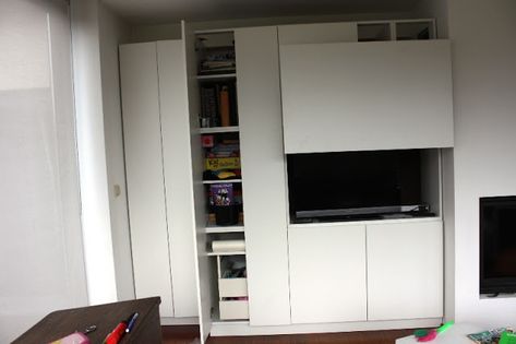 Faktum Storage Bed - IKEA Hackers Whole Wall Cabinets, Ikea Sliding Door, Ikea Hack Bedroom, Tv Corner, Cabinet Door Storage, Malm Bed, Diy Cabinet Doors, Ikea Expedit, Ikea Wardrobe