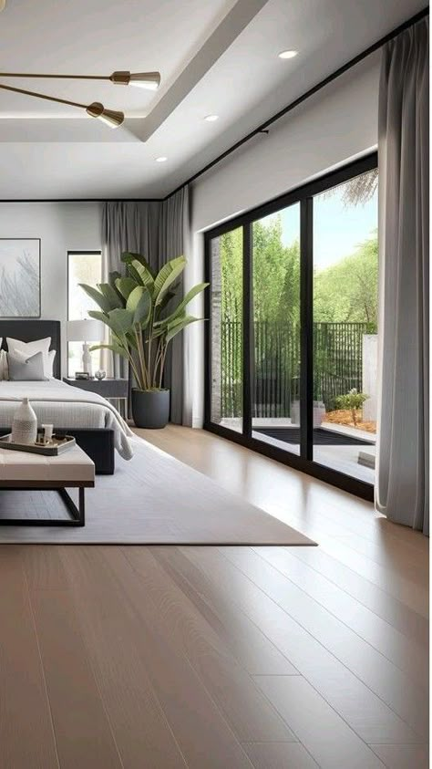 Large Bedroom Ideas Master Suite Modern, Contemporary Bedrooms Ideas, Calm Luxury Bedroom, Large Master Bedrooms Decor Modern, Contemporary American Interior, Morden Luxury Bedroom Design, Morning Kitchen In Bedroom Master Suite, Modern Master Bedrooms 2024, Soft Contemporary Home Interiors