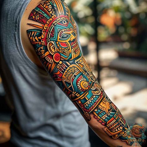 Olmec Tattoo, Forearm Sleeve Men, Mayan Tattoos Sleeve, Maya Tattoo Mayan Symbols, Aztec Dragon Tattoo, Mexican Tattoo Ideas For Men, Maya Tattoo, Aztec Tattoos Sleeve, Traditional Tattoo Stencils