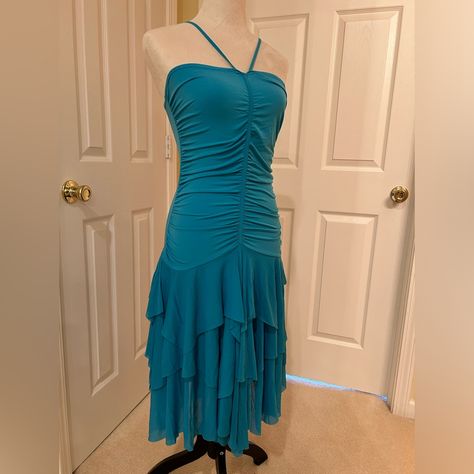 Adorable Flirty Dress Never Worn 28” From Waist To Hem 2000 Dresses, 2000s Dresses, Blue Dress With Sleeves, Teal Aesthetic, 2024 Beach, Outfit Wishlist, Hoco 2024, Black Sequin Gown, 2000s Dress