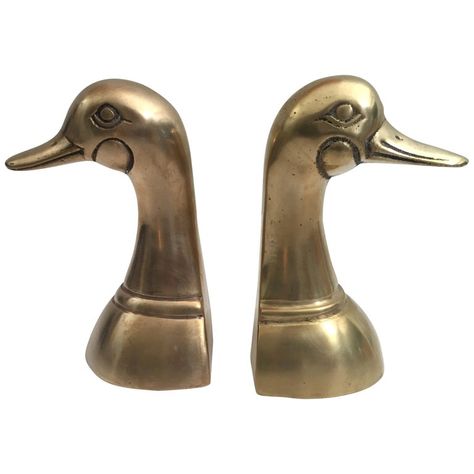 Duck Bookends, Duck Sculpture, Sculpture Bust, Dog Bookends, Brass Animals, American Craftsman, Bookshelf Styling, Elephant Head, Modern And Antique