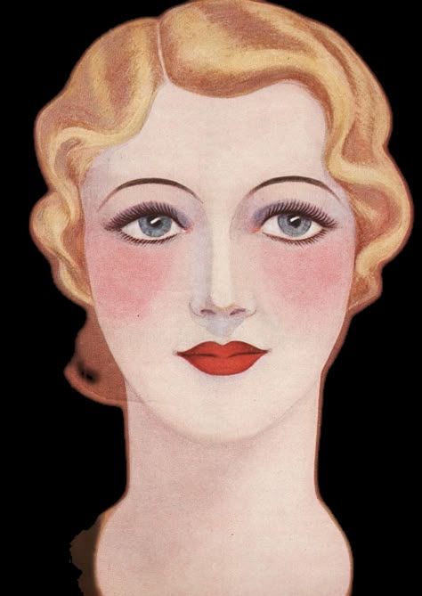 Vintage Women Tattoos Faces, 1920s Makeup Illustration, Art Nouveau Face, Art Nouveau Portrait Tattoo, 1930s Portrait Painting, Flash Ideas, History Posters, Retro Anime, Golden Blonde