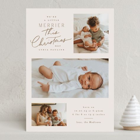 "Merrier This Year" - Holiday Birth Announcements in Toffee by Everett Paper Goods. Baby Announcement Christmas Card, Birth Announcement Christmas Card, Christmas Birth Announcement, Christmas Baby Announcement, Newborn Christmas, Toddler Christmas, Newborn Pictures, Birth Announcements, Baby Announcement