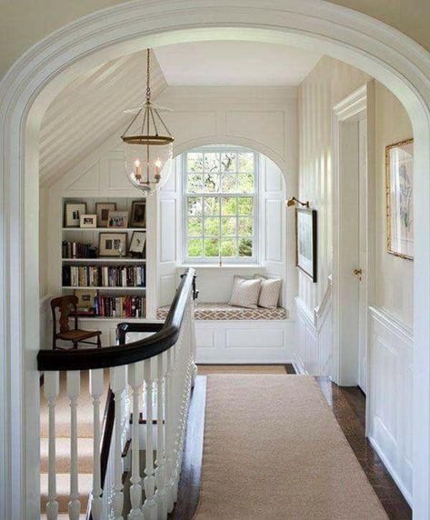 Staircase Landing, Traditional Staircase, Reading Nooks, Home Libraries, Built In Bookcase, Pool Design, Cozy Reading Nook, Cozy Reading, Cozy Nook