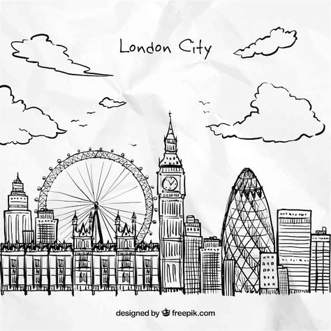 London Art Drawing, London Sketch, Croquis Architecture, London Drawing, Cityscape Drawing, City Sketch, Ferris Wheels, City Drawing, Architecture Drawing Art