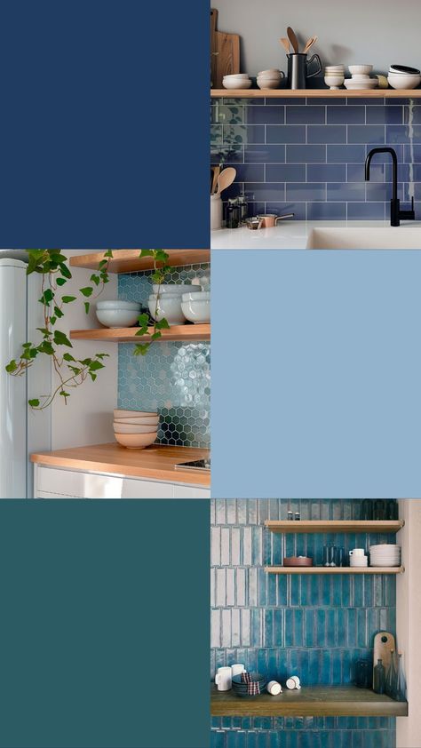 Bring your dream kitchen to life with our wide range of blue kitchen tiles. Browse our shades of navy blue tiles, azure blue tiles, teal blue tiles, aqua blue tiles and more. #kitchentiles #bluetiles #walltiles #bluekitchen Blue Subway Tile Kitchen, Blue Kitchen Inspiration, Blue Kitchen Tiles, Navy Blue Tile, Blue Subway Tile, Flat Lay Inspiration, Subway Tile Kitchen, Kitchen Walls, Tile Kitchen