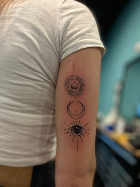 Sun Moon And Eye Tattoo, Evil Eye Sun And Moon Tattoo, Sun Moon And Saturn Tattoo, Sun Moon Evil Eye Tattoo, Eye And Sun Tattoo, Sun Moon Eye Tattoo, Moon And Eye Tattoo, Eye And Moon Tattoo, Eye Moon Tattoo