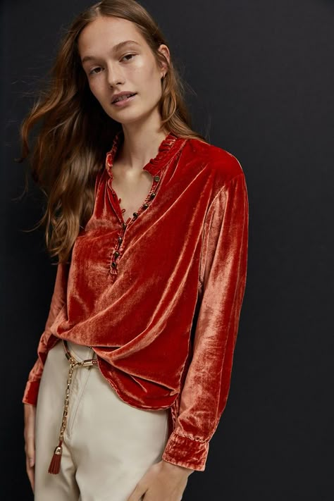 Anthropologie Velvet Dresses & Tops Shop | Fashion Gone Rogue Velvet Tunic Dress, Boho Chique, Velvet Tunic, Velvet Blouse, Green Velvet Dress, Velvet Dresses, Velvet Clothes, Velvet Blouses, Elegant Blouses