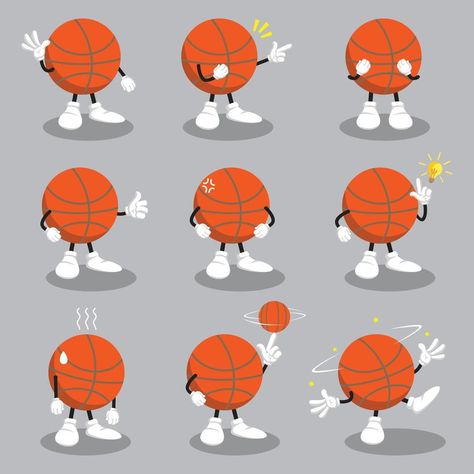 Basketball Mascot with Different Emotions set in Cartoon Style Vector. Funny Character. Figure Ilustration. Character Emoji. Cartoon Emoticon. Character Emoji, Basketball Mascot, Emoji Cartoon, Basketball Dribble, Ball Character, Basketball Funny, Different Emotions, Funny Character, Cartoon Style