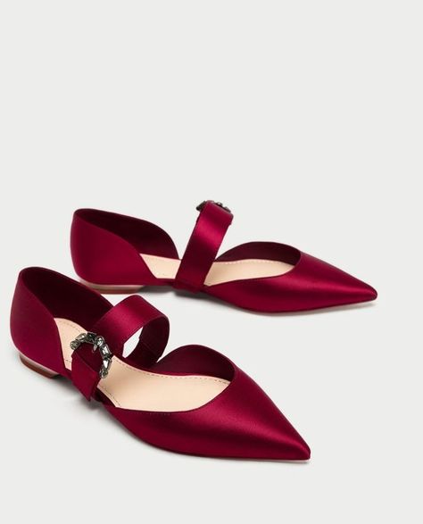 Fall Flats So Chic You'll Ditch Your Heels For Good Satin Wedding Shoes, Mary Jane Ballet Flats, Pointy Toe Flats, Wedding Sandals, Prom Shoes, Red Satin, Pretty Shoes, Ballet Flat Shoes, Mary Jane Shoes