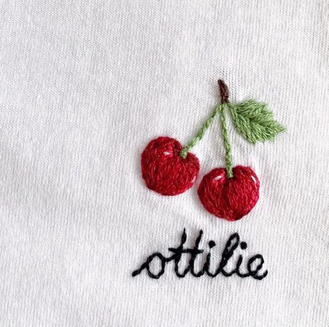 Cherry Embroidery Tutorial, Cherry Embroidery Design, Embroidery Clothes Ideas, Socks Design Ideas, Tomato Embroidery, Cherries Embroidery, Back Of Embroidery, Embroidered Cherries, Embroidery Aesthetic