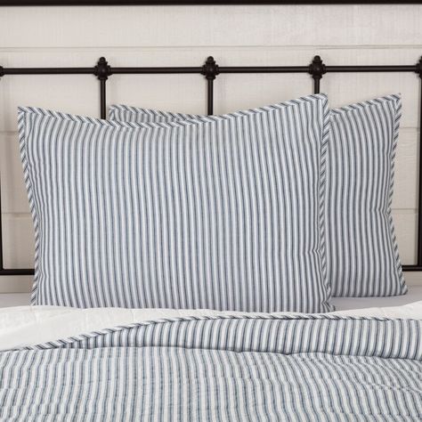 August Grove Surikova Farmhouse Striped Sham & Reviews | Wayfair Bedding Makeover, Bedding Walmart, Bedding Quotes, Floor Bedding, Sets Videos, Ticking Stripe Bedding, Diy Favors, Basement Room, Stripe Bedding