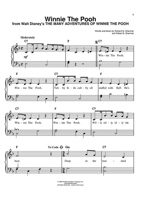 Buy "Winnie The Pooh" Sheet Music for Easy Piano Disney Piano Sheet Music, Disney Piano, Kalimba Music, Disney Sheet Music, Trombone Sheet Music, Hymn Sheet Music, Clarinet Music, Clarinet Sheet Music, Hammered Dulcimer