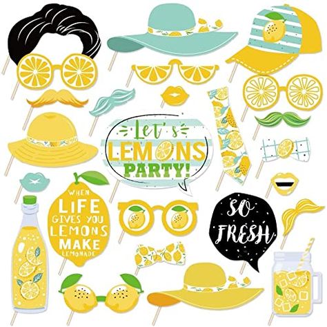 Lemon Themed Bridal Shower: Ideas, Favors and Decor — Affordable Wedding Venues & Menus Lime Birthday Party, Lemon Photo, Selfie Props, Lemonade Party, Booth Props, Backdrop Decorations, Photo Booth Props, Photo Booth, Lemonade