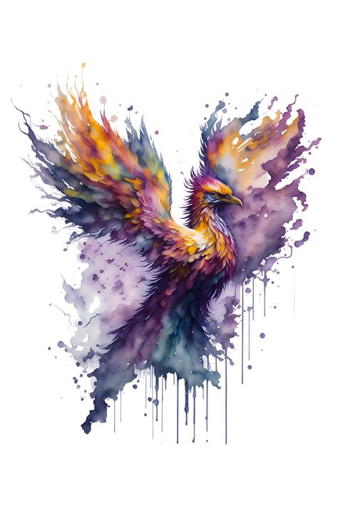 Ignite your style with the mystical fire of this captivating t-shirt featuring a watercolor phoenix bird. Let the vibrant colors and mythical symbolism of the phoenix awaken your sense of wonder and transformation. Drawing Phoenix Bird, Watercolour Pheonix Painting, Phoenix Bird Painting, Phoenix Paintings, Phoenix Drawings, Phoenix Symbolism, Fire Watercolor, Phoenix Watercolor, Watercolor Phoenix Tattoo