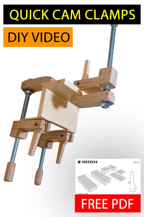 Quick Cam Clamps making DIY youtube video. Free PDF plan download. You can make to easy. Table Saw Dust Collection Diy, Cam Clamp, Diy Tools Homemade, Wooden Tools, Chop Saw, Clamp Tool, Video Free, Wood Tools, Diy Youtube