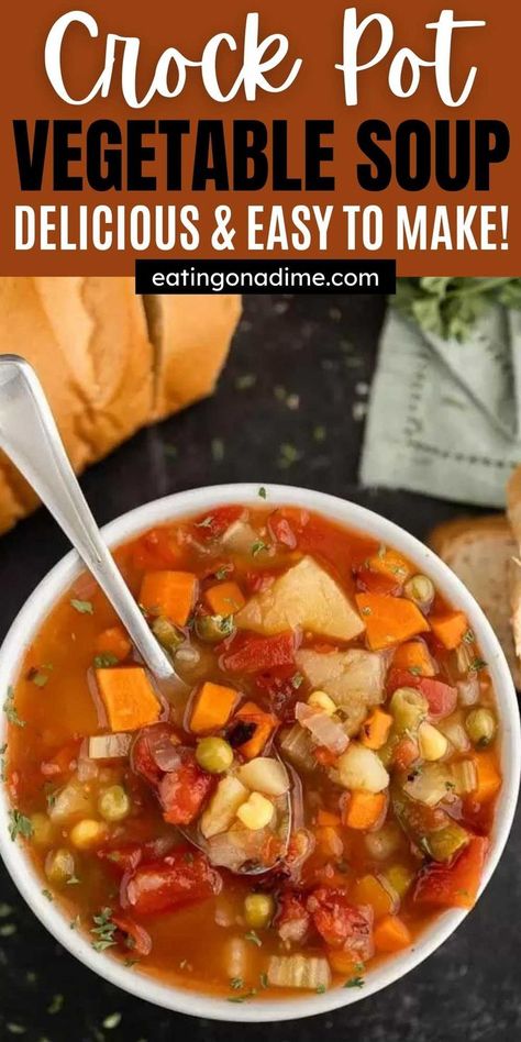 Crock Pot Vegetable Soup, Slow Cooker Vegetable Soup, Easy Veggie Soup, Best Vegetable Soup Recipe, Vegetable Soup Crock Pot, Veg Soup Recipes, Veggie Soup Recipes, Crock Pot Vegetables, Chicken Vegetable Soup Recipes