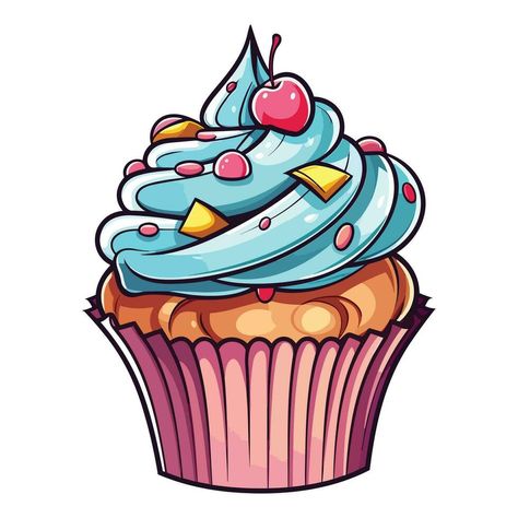 Beautiful And Colorful Cupcake Kawaii Cupcakes Drawing, Cupcake Colouring, Cupcakes Art Drawing, Happy Brownies, Cupcake Project, Cartoon Cupcakes, Cupcake Coloring Pages, Cupcake Clipart, Cupcake Illustration