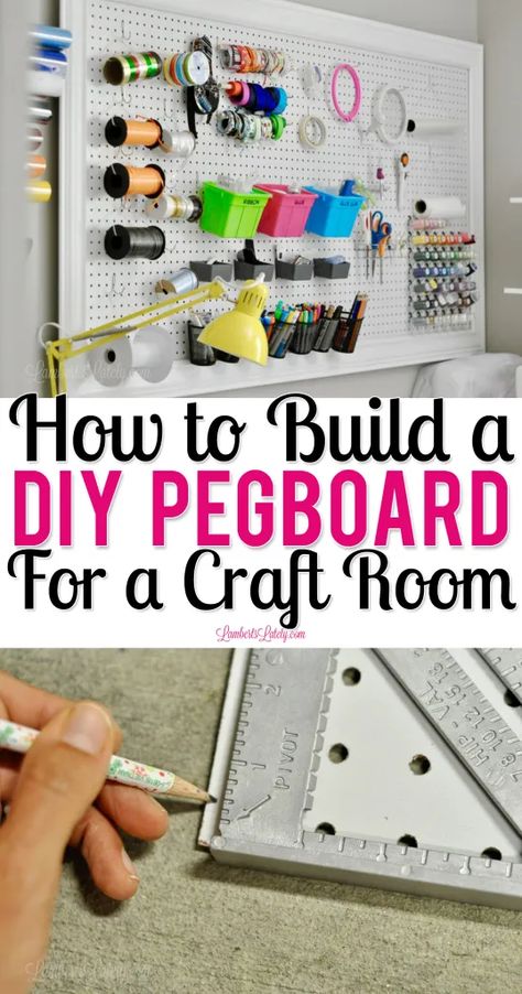 This tutorial for building a DIY pegboard for a craft room shows building, installation, and organization of a pegboard. See step by step instructions from how to build, how to hang, and how to make into a gorgeous decor piece! Peg Board Diy Ideas, Pegboard Diy How To Make, Pegboard For Craft Room, Pegboard Ideas Craft Room, How To Hang A Pegboard, Cricut Pegboard Organization, Peg Board Craft Organization, Useable Crafts, Craft Room Pegboard Ideas