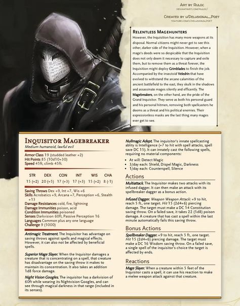 Mage Hunter, Dnd 5, Dnd Stats, Dnd Stories, Dark Wizard, Dungeon Master's Guide, Dungeons And Dragons 5e, Dungeons And Dragons Classes, Dnd 5e Homebrew