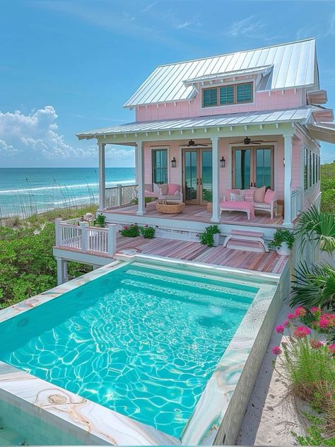 Nice Beach House, Preppy House Outside, Millionaire Bedroom, Pretty Beach House, Houses By The Beach, Preppy House, Small Beach Houses, Dream Beach House, Dream Beach Houses