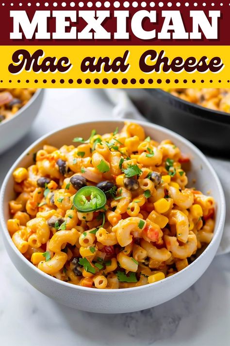 If you think regular mac and cheese is good, just wait until you try this Mexican mac and cheese. It’s loaded with corn, peppers, black beans, and more. Mexican Mac And Cheese, Mac And Cheese Casserole, Meat Casserole, Cheese Course, Mexican Dinner, Cheesy Sauce, Just Wait, Dinner Recipes Crockpot, Black Beans