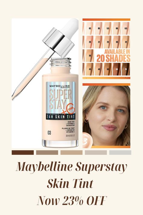 Maybelline superstay skin tint is available on Amazon with lower price as compare to other sellers. It is available in 20 different shades. Get yours which match your skin. #maybelline #skintint #skincare #cheap #discount #Amazon #foundation #beauty #glow #charm. Maybelline Skin Tint Shades, Skincare Cheap, Maybelline Superstay Foundation, Maybelline Superstay, Skin Tint, Maybelline Super Stay, Foundation Shades, Nyx Cosmetics, Nyx