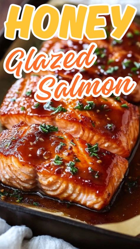 Honey Glazed Salmon - Delicious Recipes - Easy Cooking Ideas and Tasty Dishes Salmon Recipes Honey Glazed, Honey Glaze For Salmon, Salmon Skin On Recipes, Salmon Glaze Recipes Brown Sugar, Salmon Honey Glaze, Honey Salmon Recipes Baked, Quick And Easy Salmon Recipes, Honey Brown Sugar Salmon, Heart Healthy Salmon Recipes