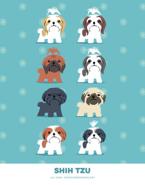 Doggie Drawings, Dog Portrait Tattoo, Small Dog Tattoos, Shitzu Dogs, Shih Tzu Grooming, Bathroom Shower Curtain, Puppy Birthday, Dog Crafts, Shih Tzu Dog