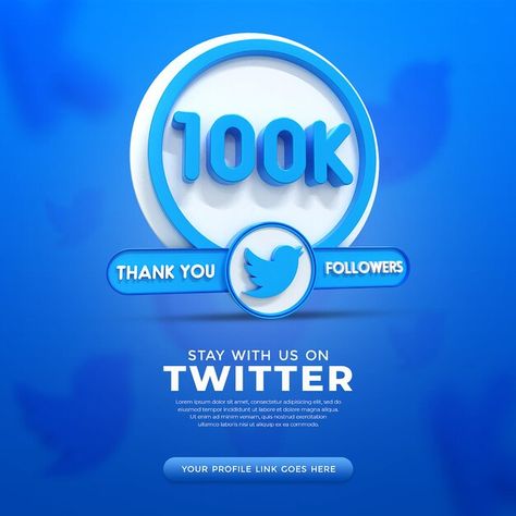 100k twitter followers celebration banne... | Premium Psd #Freepik #psd #poster #design #social-media #happy 100k Followers Celebration, Facebook Poster, Celebration Poster, Wedding Caricature, Facebook Followers, Twitter Ads, 100k Followers, Photoshop Design Ideas, Instagram Banner