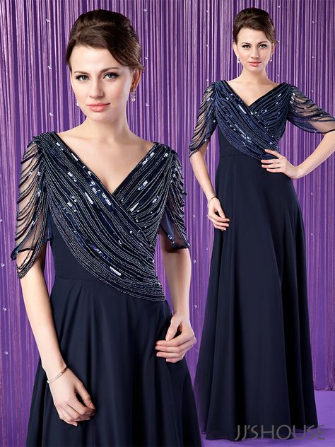 Sparkling and shining. The top design is so impressive. #jjshouse #motherdress #dress Shining Dress, Plus Size Hippie, Frocks And Gowns, Dress For Petite Women, Mother Of The Bride Dresses Long, Ruffle Beading, Bride Groom Dress, Aline Dress, Stylish Dress Book