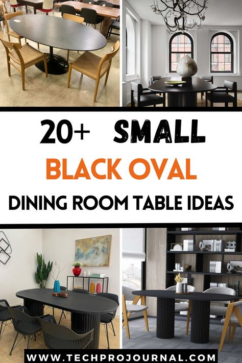 I'm drawn to the elegance of a black oval dining table in a small dining room. These black oval table ideas show how to pair it with seating, lighting, and decor for a refined dining room that adds a touch of modern sophistication. Black Oval Table, Black Oval Dining Table, Dining Room Table Ideas, Living And Dining Room Ideas, Room Table Ideas, Oval Dining Room Table, Small Dining Room Table, Brown Floors, Dining Table Black