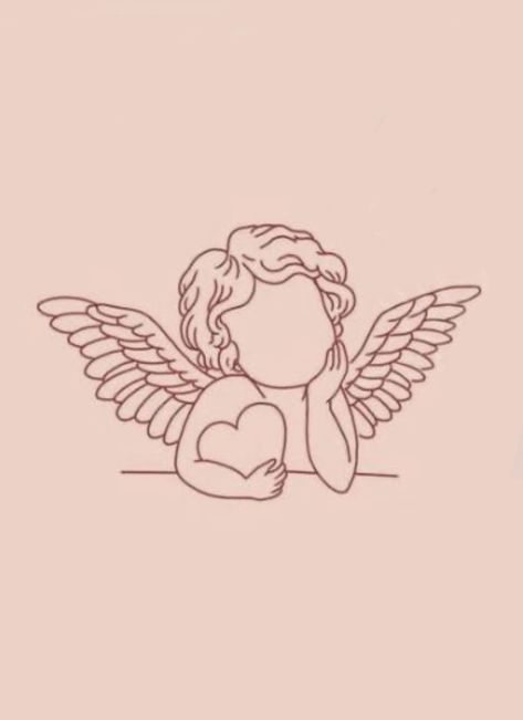 Two Cupid Tattoo, Angel Related Tattoos, Angel Cherub Drawing, Angel Above Knee Tattoo, Happy Angel Tattoo, Golden Heart Tattoo, Cherub Holding Heart Tattoo, Cupid Heart Tattoo, Angel With Heart Tattoo