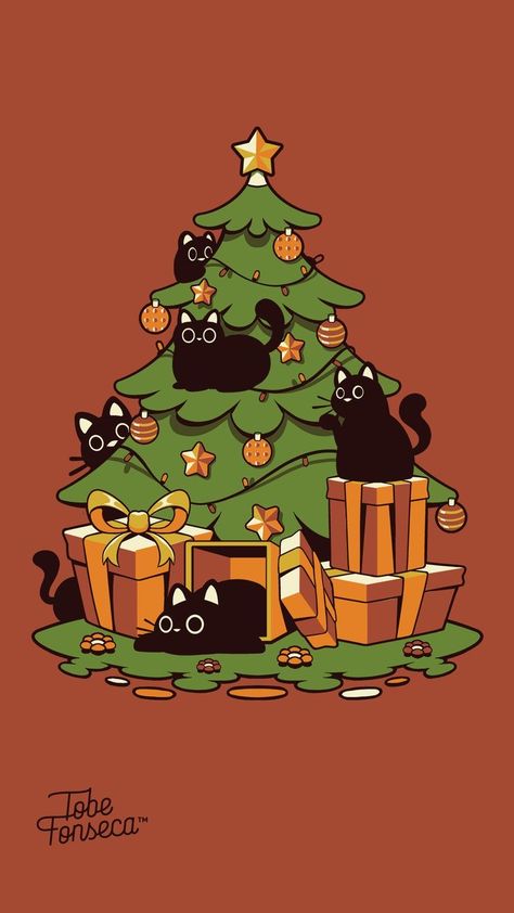 Cat Wallpaper Christmas, Christmas Cat Wallpaper, Black Cat Christmas, Wallpaper Christmas, Cat Christmas, Christmas Cat, Cat Wallpaper, Black Cats, Christmas Wallpaper