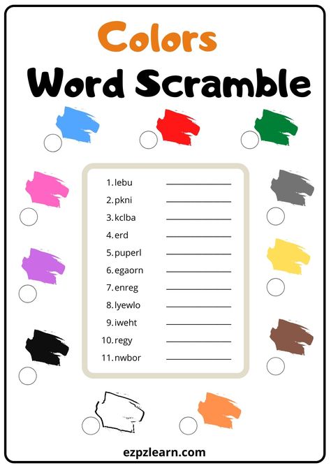 Colors Word Scramble 2 Esl Colors Worksheets, Unscramble Words Worksheets, Colors Worksheet, Kindergarten Esl, Holiday Word Search, Color Worksheet, Speaking Cards, Esl Learning, Phonics Reading Passages