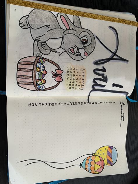 Easter Bujo, Easter Bullet Journal, Panpan Disney, Disney Bujo, April Bullet Journal Cover, Bullet Journal April, Calendar Doodles, April Bullet Journal, Bullet Journal Work