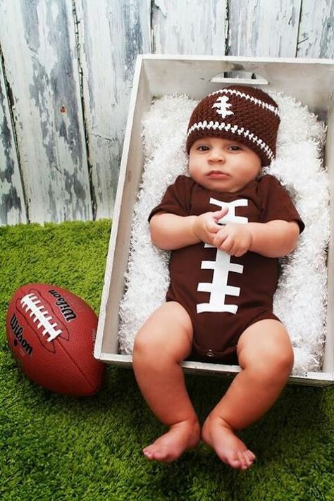 Football 3 Month Old Baby Pictures, Baby Boy Football, Monthly Pictures, Monthly Baby Pictures, 3 Month Old Baby, Monthly Baby Photos, Baby Photoshoot Boy, Baby Boy Pictures, Baby Poses