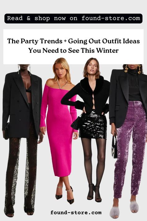 It's time to get excited about your winter party wardrobe! Whether you're looking for an all out going out outfit or a low key festive look for a casual get together, we've got you covered for the 2022 party season. Click the link for our roundup of the best winter party wear trends and outfit ideas that will have you turning heads this festive season. Winter Party Wear, Going Out Outfit Ideas, Black Velvet Shirt, Going Out Outfit, Party Trends, Net Dress, Party Pants, Mesh Shirt, Velvet Shirt