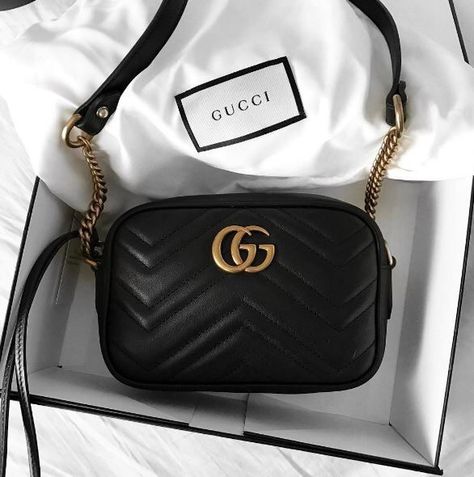 Gucci bag | Gucci Crossbody | Gucci leather bag | designer fashion bags | GG Marmont matelassé mini bag in Black matelassé chevron leather with GG on the back | Gucci Women's Shoulder Bags Designer Handbags Prada, Gg Marmont Matelassé Mini Bag, Gucci Fashion Show, Designer Handbags Chanel, Tas Louis Vuitton, Gucci Leather Bag, Celebrity Handbags, Designer Handbags Louis Vuitton, Gucci Marmont Mini