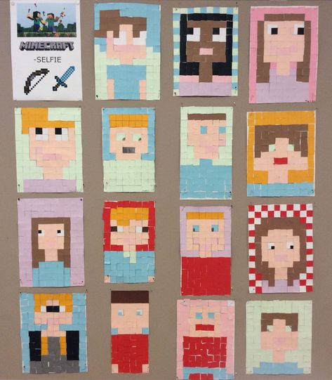 Minecraft Selfie, Classe D'art, 2nd Grade Art, 4th Grade Art, 3rd Grade Art, Elementary Art Projects, Minecraft Art, Art Lessons Elementary, School Art Projects