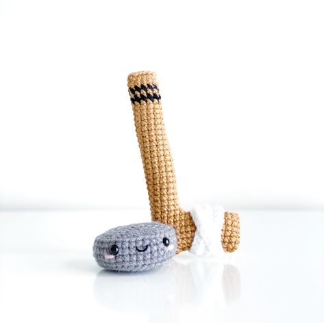 Ravelry: Hockey Stick and Puck by Michael Hon Crochet Hockey Stick, Hockey Crochet, Sports Crochet, Crochet Patterns Beginner, Crochet Football, Crochet Market, Hockey Sticks, Crochet Inspo, Hockey Stick