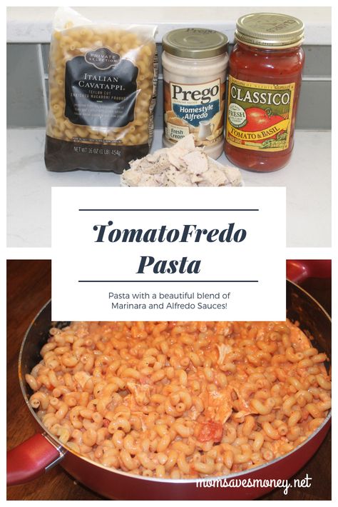 TomatoFredo! It's a funny word maybe, but it's a beautiful blend of alfredo and marinara sauces for a delicoius Italian style dinner. Add in some chicken for a complete family meal! #italian #pasta #chicken #alfredo #chickenalfredo Freezer Friendly Meals, Easy Snack Recipes, Frugal Meals, Marinara, Family Friendly Meals, Freezer Meals, Quick Dinner, Easy Snacks, Easy Dinner Recipes