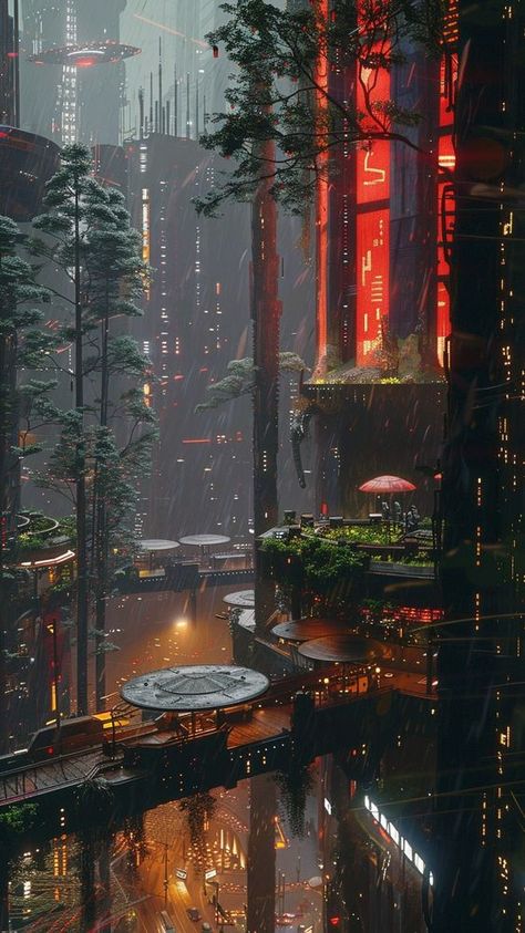 Solarpunk City At Night, Cyberpunk Nature Aesthetic, Space Megastructures, Cyberpunk Wallpaper Desktop, Cyberpunk City Aesthetic, Space Cyberpunk, Solarpunk Aesthetic, Cyberpunk World, Dystopian Art