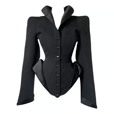 Wool jacket Thierry Mugler Black size 36 FR in Wool - 31720891 Drag Clothing, Vintage Thierry Mugler, Feminine Streetwear, Corsets Fashion, Mugler Black, Fashion Design Classes, Woman Suit Fashion, Futuristic Fashion, Thierry Mugler