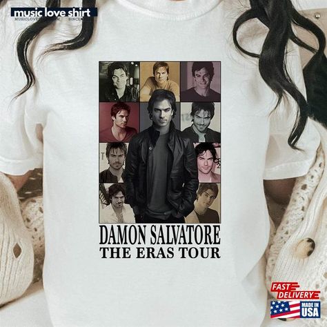 Damon Salvatore T Shirt Vampire Diaries Print Eras Tour Merch Poster Unisex Sweatshirt Check more at https://musicloveshirt.com/product/damon-salvatore-t-shirt-vampire-diaries-print-eras-tour-merch-poster-unisex-sweatshirt/ Eras Tour Print, Eras Tour Merch, Cute Country Outfits, Tour Merch, Cute N Country, Damon Salvatore, Love Shirt, Country Outfits, Music Love