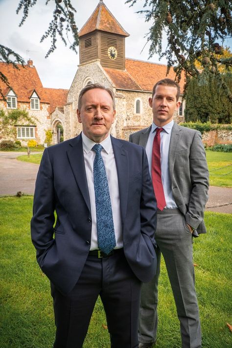 Neil Dudgeon as DCI John Barnaby, Nick Hendrix as DC Jamie Winter-Midsomer Murders_Season 22, Episode 1-Photo Credit:Mark Bourdillon/AcornTV Neil Dudgeon, Nick Hendrix, Sally Lindsay, British Mysteries, British Tv Mysteries, Scarecrow Festival, Amanda Abbington, Lance Corporal, Mark Williams