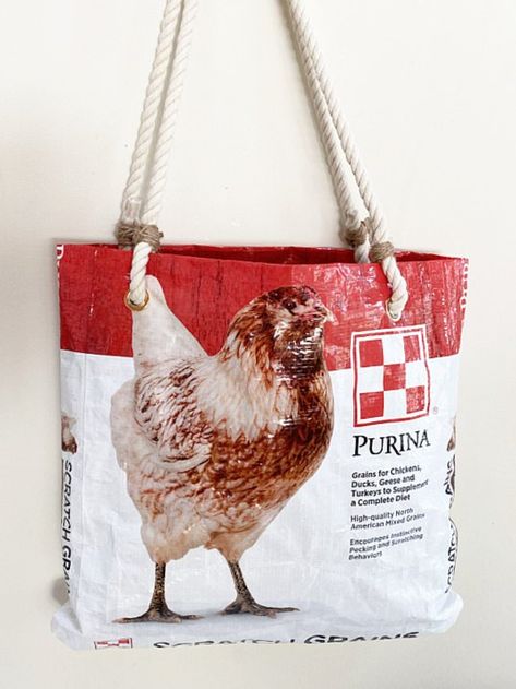 Feed Bags Repurposed Diy, Feed Bags Repurposed, Feed Sacks Ideas, Chicken Bag, Feed Sack Bags, Feed Bag Tote, Flowers Feed, Diy Crop Top, Feed Bag